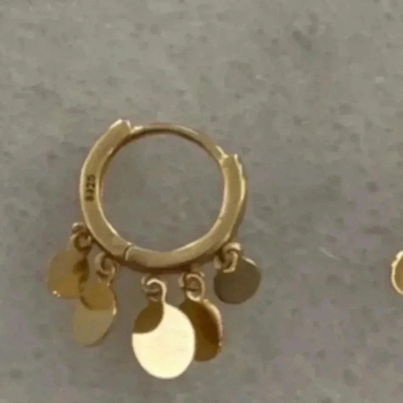 Gold Huggie Hoop Fringe Coin Dangle Earrings - Picture 3 of 3